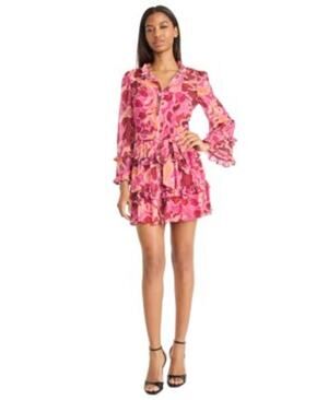 Donna Morgan Women's Ruffled Long-Sleeve A-Line Dress in Pink